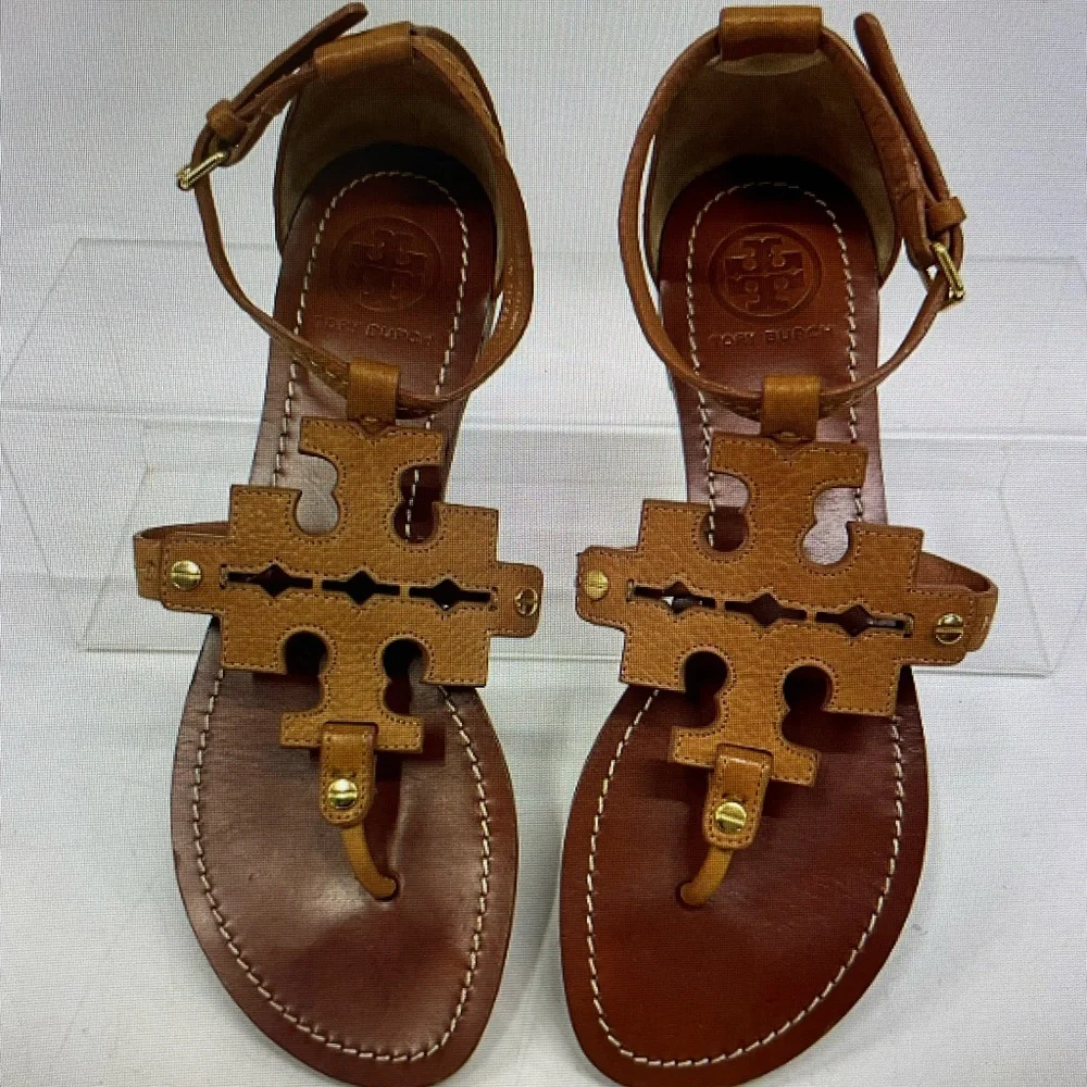Tory Burch Brown T-Strap Sandals - Picture 1 of 2